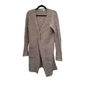 Max Studio dark oatmeal duster sweater with safety pin closure